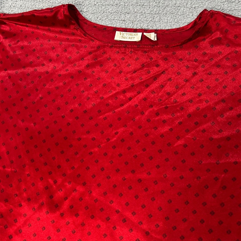 Victoria's Secret Pajama Top 80s Vintage M Red Gold Label Satin Coquette Retro - Picture 2 of 8